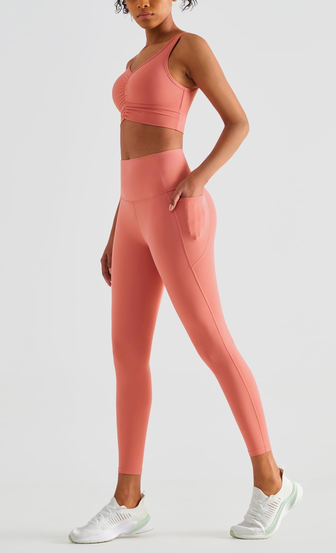 Legginsy damskie, rozciągliwe spodnie do jogi, miękkie i wygodne, sportowe legginsy fitness z kieszeniami po obu stronach