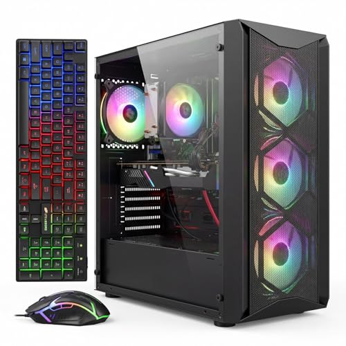STGAubron Gaming PC Computer Desktop, AMD Ryzen 5 5500 up to 4.2GHz, Radeon RX 5700 8G, 16G DDR4, 512G SSD, WiFi 6 5G & BT 5.2, RGB Fan x4, Windows 11 Home