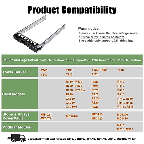 Image of Hard Drive Tray Caddy 2.5 inch SSD HDD Caddy G176J 0G176J Hard Drive Bracket SAS SATA Caddy Compatible for Dell PowerEdge R720 R630 R730 R830 R930 T430 T440 T640 R720XD, 4 Pack