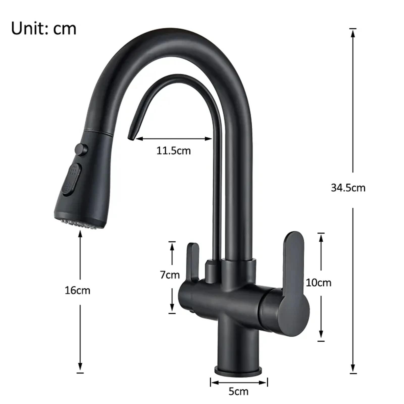 Grifo de Cocina con Sensor táctil Negro, grifos extraíbles for Fregadero, Mezclador frío y Caliente, Grifo de Agua Pura, grifos montados en Cubierta, Doble manija(Black Chrome NO Sen)