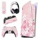 playvital Skin Kompatibel mit ps5 Konsole Digital Edition, Aufkleber Vinyl-Skin Schutzfolie Stickers für Playstation 5 Konsole,Controller,Ladestation,Headset,Medienfernbedienung-Sakura Blütenblätter