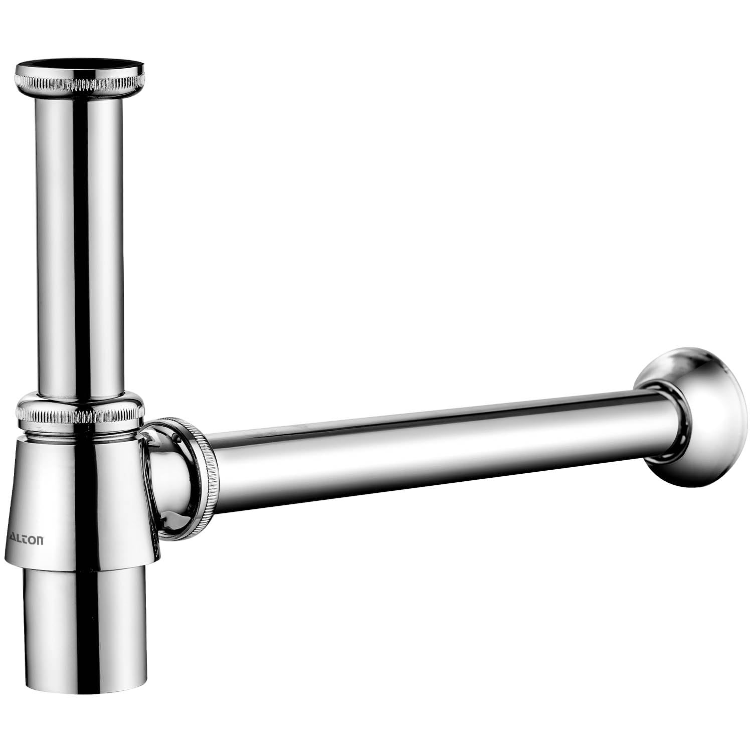 ALTON ALD125, Brass, Bottle Trap with 175mm Horizontal & 125mm Vertical Pipe | Bottle Trap for Wash Basin and Kitchen Sink, Silver (175mm)