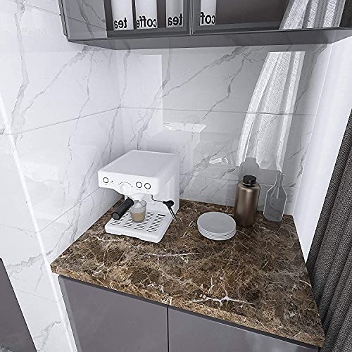Image of KASHIVAL Dark Brown Marble Wallpaper for Self Adhesive Natural Marble Space Glossy Wallpaper Waterproof Vinyl Stickers Wardrobe Desktop Wall Papers(Size : 60 * 200 cm) (Walnut Marble A31)