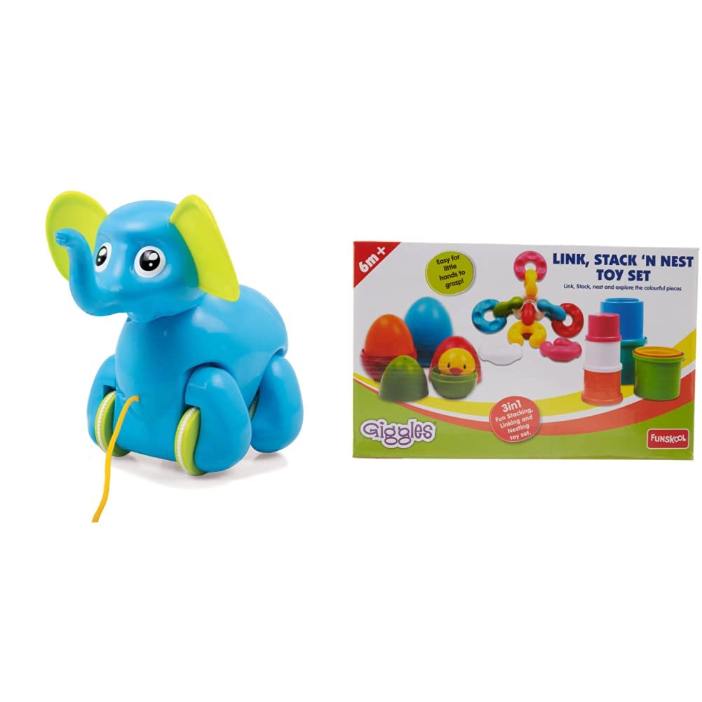 Giggles - Alphy The Elephant & Giggles - Link Stack N Nest Toy Set, Multicolour 3 in 1