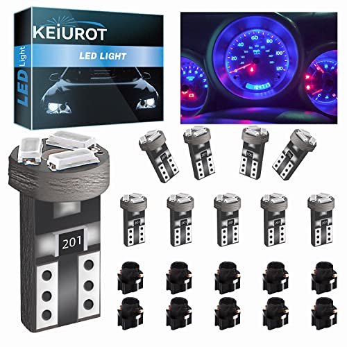 Keiurot T5 74 Led Bulb W3W 37 702721 Led Wedge LED T5 Twist Socket for Car Interior Speedometer Dashboard Instrument Gauge Cluster Indicator Light Panel Dash Lamp 12V Blue,10Pack