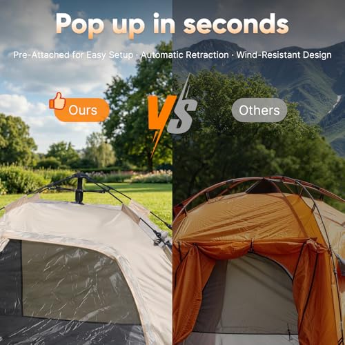 Golabs CT3 2 Person Instant Camping Tent, 1-Minute Setup by Pre-Attached Pole, 4 Side Mesh & Door Ventilation, Lightweight 4.8lbs Portable Design with Carry Bag, Inner Storage Pockets & Hooks for Park - Image 5