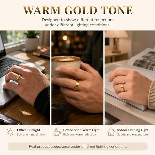 Image of Smart Ring for Women Men,Sleep Tracking Wearable,Fitness Tracker Ring with Step /Heart Rate /Blood Oxygen /Distance /Calorie,Clock Vibration,No Subscription Fee,5ATM Water (Gold, 13)