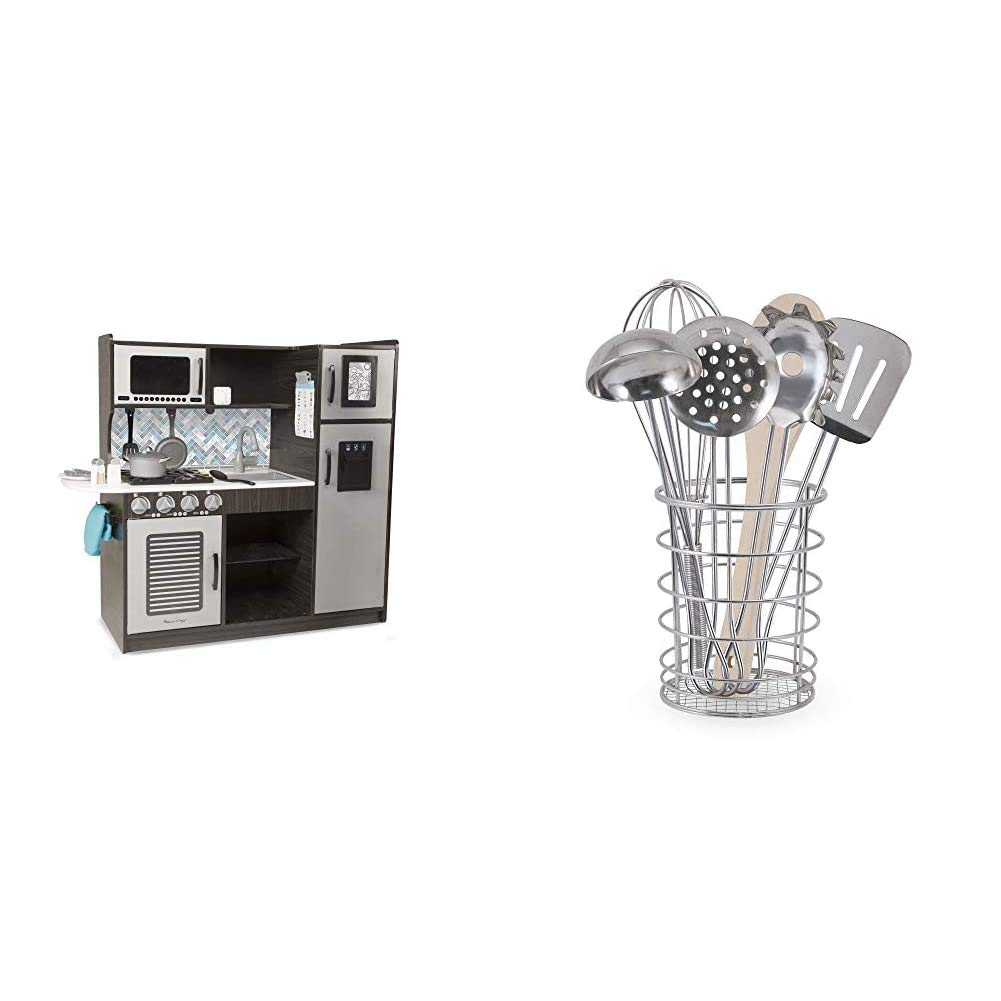 Melissa & Doug Wooden Chef’s Pretend Play Toy Kitchen – Charcoal & Stir & Serve Cooking Utensils