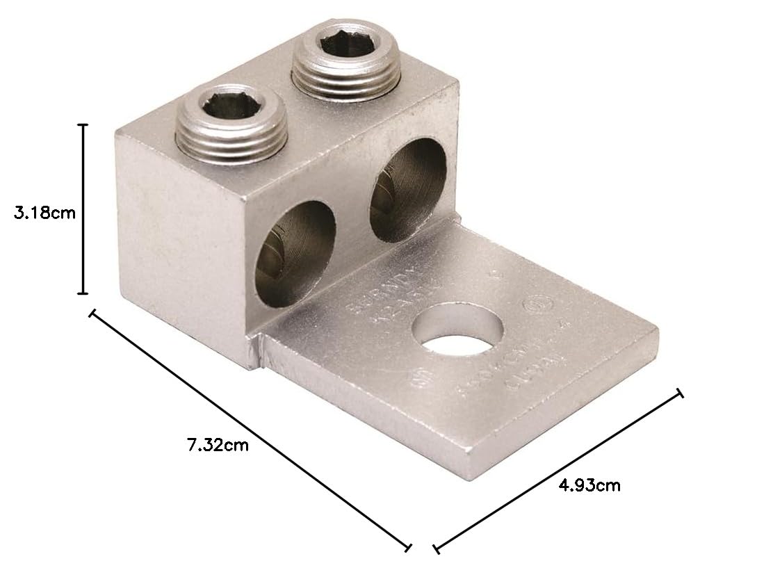 Burndy K2A31U Universalklemme, 2 Leiterklemmen, 6 Str., 350 kcmil Aluminium- oder Kupfer-Draht, 1,27 cm Bolzenloch, 4,9 cm Breite, 7,3 cm Länge, 0,6 cm Dicke