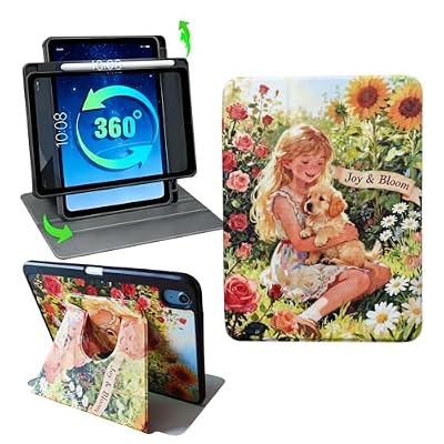for iPad A16 11th Generation 11 inch 2025Case, iPad 10th Generation 10.9 inch 2022 Built-in Pencil Holder, Shockproof Clear Hard Back, 360 Degree Rotating Stand, Auto Wake/Sleep (Joy Bloom)