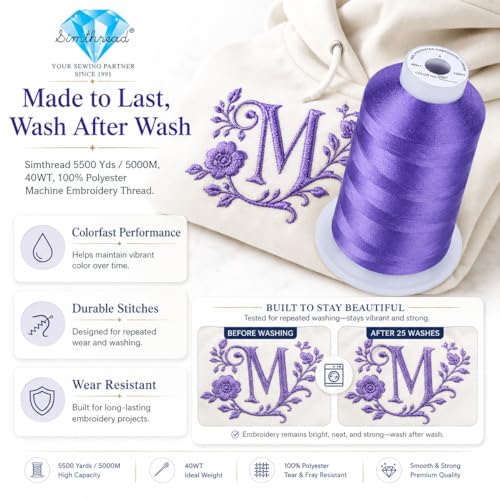 Image of Simthread 5000M 40WT Polyester Embroidery Thread, Light Grape S097 | 5000M 40WT polyester thread feeds smoothly for machine embroidery, monograms, logos, patches and quilting.