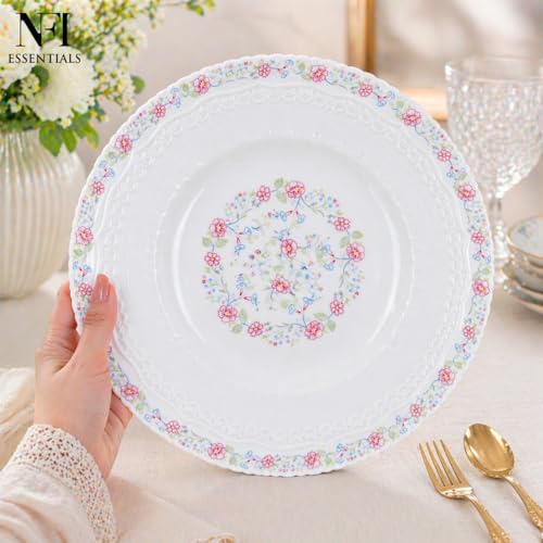 Image of NFI essentials 10.5 Inch Premium Ceramic Dinner Plate, Serving Plate for Main Course, Pasta, Rice, Salad & Meals, Microwave & Dishwasher Safe Kitchen Dinner Plate