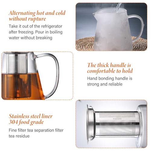 Teekanne aus Borosilikatglas, 1,3 Liter, mit Filter und Überhitzungsschutz für lose Blätter, ideal für die