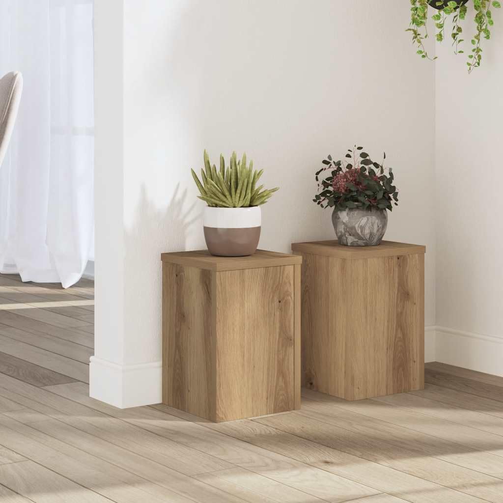 Mokuyary Plant Stands 2 Units Wood Artisian Oak 20 x 20 x 30 cm High Strength Hollow Shelf That Can Be Filled with Sand and Gravel for Flower, Pot, House Plant