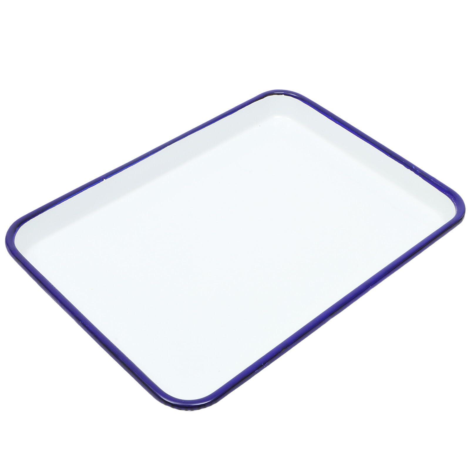Ciieeo Enamelware Collection Blue Rim Solid White Enamel Baking Cookie Sheet Pan 26x18cm Enamel Baking Roasting Pan Tray Rectangular Serving Dish Baking Pan