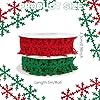 2 Rolls Snowflake Lace Ribbon Christmas Red Green Felts Snowflake Trim Embellishment Lace Wrapping Ribbon for Xmas Wedding Birthday Holiday Decor DIY Sewing Craft Supply #1