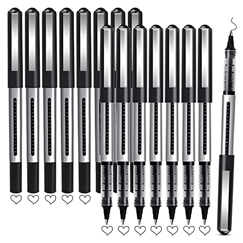 APOGO Rollerball Pens Black Gel Pens 16 Pack Gel Ink Pens, 0.5mm Liquid Ink Rollerball Pens, Ballpoint Pens Writing for Signature, Taking Notes, Office/Stationary Supplies