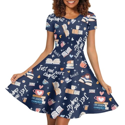 Image of POLERO Women Puffy Swing Elegant Party Midi Dresses Short Sleeve Round Neck A-Line Dress