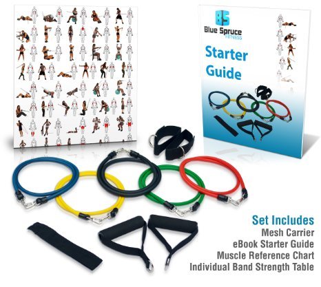 BONROB 12PCS Resistance Bands Set, Including 5 Exercise Bands, 1 Door Anchor, 2 Hand Straps, 2 Foot Ankle Straps, Exercise Guide Book & Waterproof Travel Bag