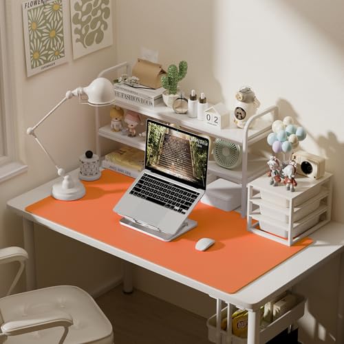 Image of Aothia Faux Leather Desk Mat - Large Mouse Pad, Non-Slip PU Leather Blotter, Waterproof Writing Surface for Office and Home (Hermes Orange, 47.2 inch x 23.6 inch)
