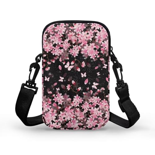 HUGS IDEA Cherry Blossom Print Small Messenger Bag Coin Packet Mini Handbag Crossbody Shoulder Bags with Adjustable Strap2