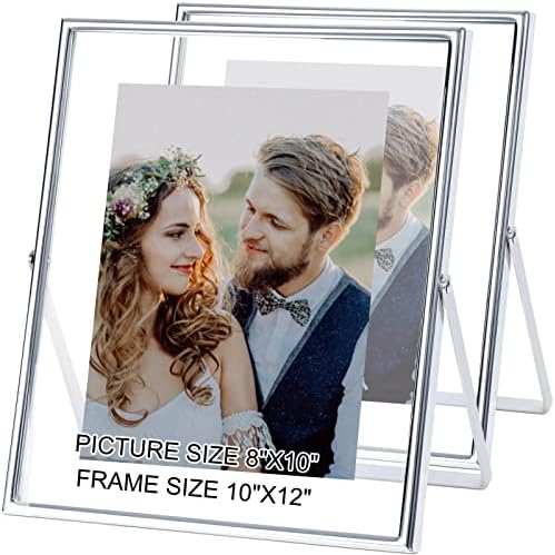 IZIDDO 8x10 Silver Floating Picture Frame set of 2, Gift Metal Glass Photo Frames, Only for Tabletop Display Vertically (Silver, 8x10)