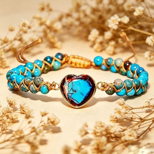 Image of Women Boho Wrap Bracelet,Handmade Natural Stone Crystal Emperor Beads Heart Bracelet, Fashion Bohemian Jewelry Gift for Women