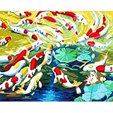 Pintar por Numeros Adultos,Flor de loto koi DIY Pintura por Números,sin Marco Kit de Pintura al óleo de Lienzo para Adultos Niños con Pinceles Paint by Numbers para Hogar Decor 60x75cm