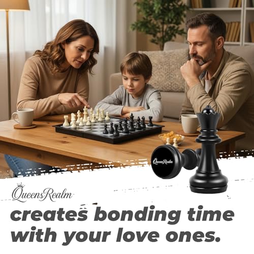 Image of QueensRealm 10 Inch x 10 Inch Magnetic Chess Board Set | Foldable Chessboard for Kids & Adults, Compact & Portable Travel Chess with Inbuilt Storage, 2 Player Board Game (Folding Plastic Chess)