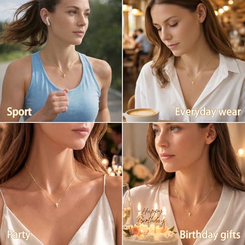 Mothers Day Gifts for Mom Cross Necklace for Women Girls, Dainty 14K Gold Silver Plated Cross Choker Jewelry Non Tarnish Waterproof Cute Simple Small Necklace Christian Baptism Religious Faith Jewelry Gifts - Image 6