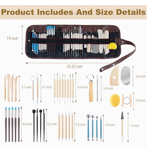CeeVian Clay Tool Kit 43 PCS Pottery Tools Pottery Tools for Sculpting Pottery Carving Tools for DIY Handcraft Modeling Clay Carving Tools Set for Beginners and Professional Art Crafts Christmas Gifts