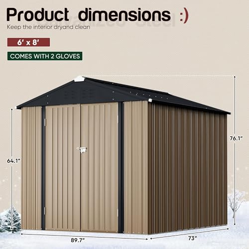 Image of GUNJI 6 x 4 FT Shed Outdoor Storage Shed Metal Garden Shed with Lockable Door Outside Waterproof Tool Shed for Backyard, Patio, Lawn (Brown)