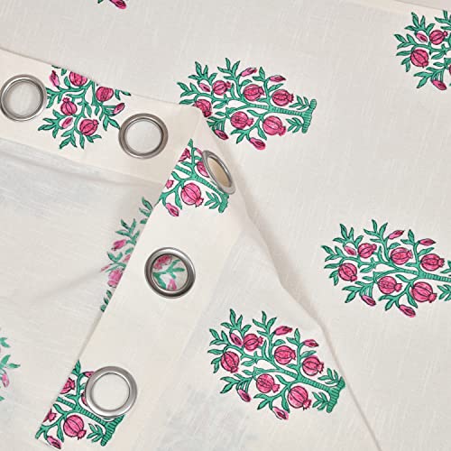 Image of BLOCKS OF INDIA Hand Block Printed Cotton Linen Daylight Door Curtain (Style 4, 7 Feetsemi Sheer, Grommet, Multicolor)