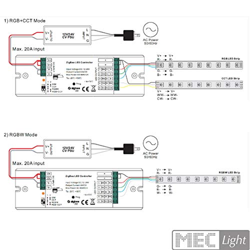 MEC Light 4in1 ZigBee 3.0 SmartHome Controller Haussteuerung 12-24V/DC 5x 4A für LEDs CCT, RGBW & RGB+CCT