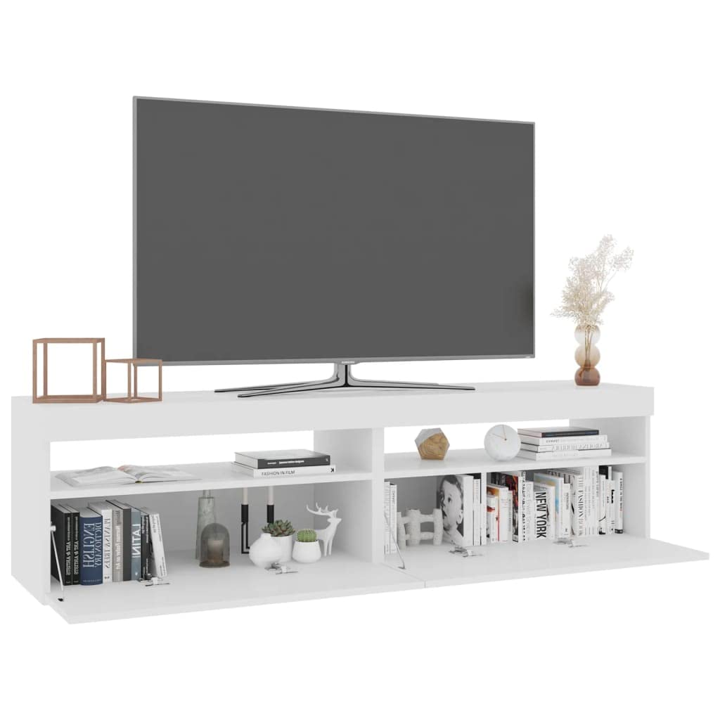 TV-Schränke 2 Stück mit LED Beleuchtung Hochglanz Weiß 75x35x40 cm, Artikelfarbe Hochglanz Weiß