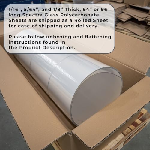 Image of Clear Polycarbonate Sheet 48 inch x 96 inch (1 /8 inch Thick) | Rolled Sheet, Stronger Than Plexiglass Sheets, UV, Impact, Weather Resistant, Sizes Nominally Cut +-1 /8 inch, Made in USA
