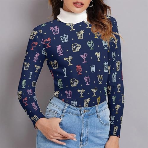 Alcohol Cocktail Signs Fashion Women's Turtleneck Foldable Long Sleeve Shirt Sweater Autumn and Winter Tops2