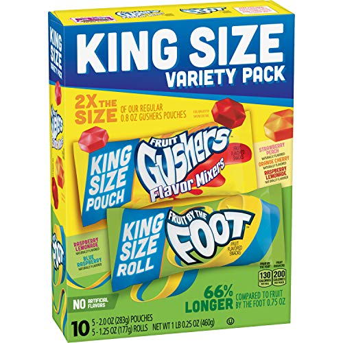 Betty Crocker King Size Variety Pack, Fruit by the Foot Fruit Flavored Snack, Fruit Gusher Fruit Flavored Snacks Flavor Mixers, 10 ct