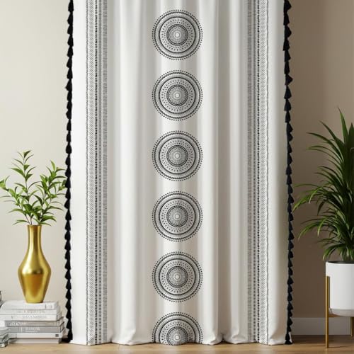 Image of Urban Space 100% Cotton Customization Curtains for Door, 60-65% Room Darkening Bohemian Decorative Curtains 5 feet Long Curtain with Eyelets Tieback, 1 Piece Curtain (Trellis Black)