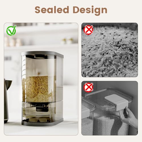 SYNCVIBE Large Rice Dispenser 22-25Lbs, Cereal Dispenser Rice Container Food Storage Container with Measuring Cup, Cereal Containers Storage Kitchen Storage Household Moisture Proof Holder, Black