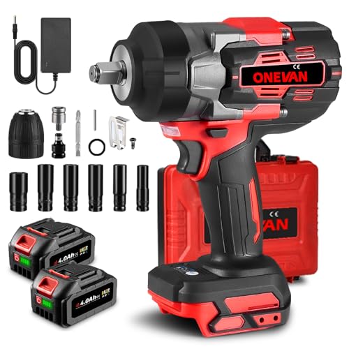 ONEVAN cle a choc sans fil 1700 N.m, 1/2' clé à choc sur batterie avec 2 batteries 4,0 Ah et 6...