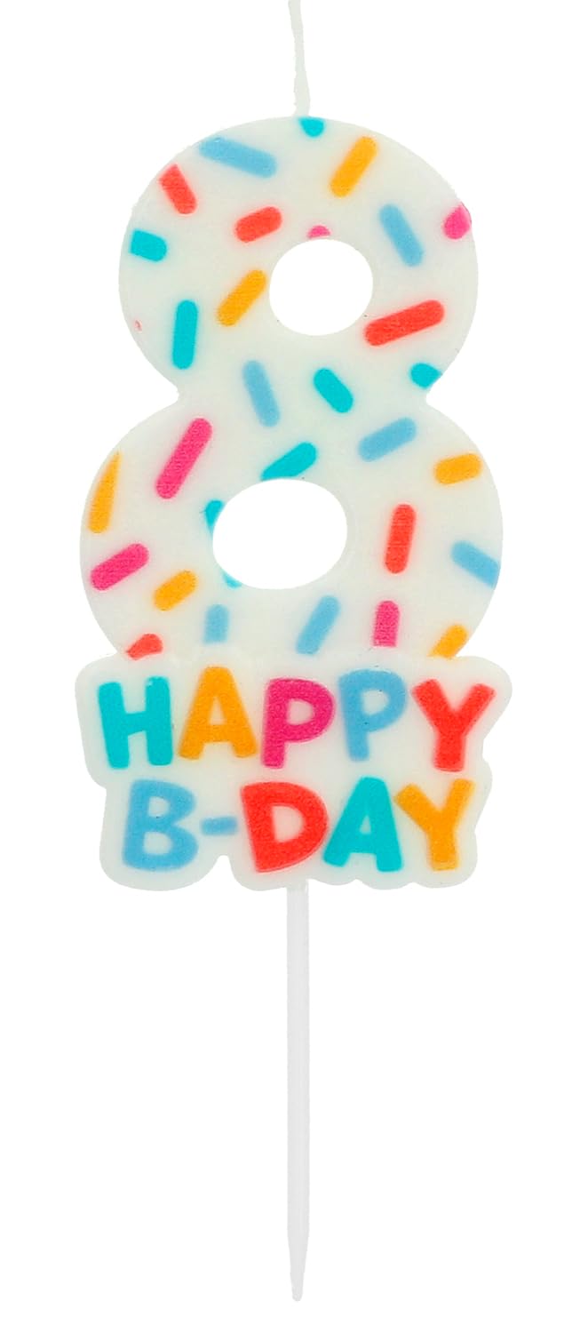 Folat 24118 Candle Cozy Sprinkles Number 8-7 cm-Cake Decorations for Birthday Anniversary Wedding Graduation Party, Multi Colors, 7 cm