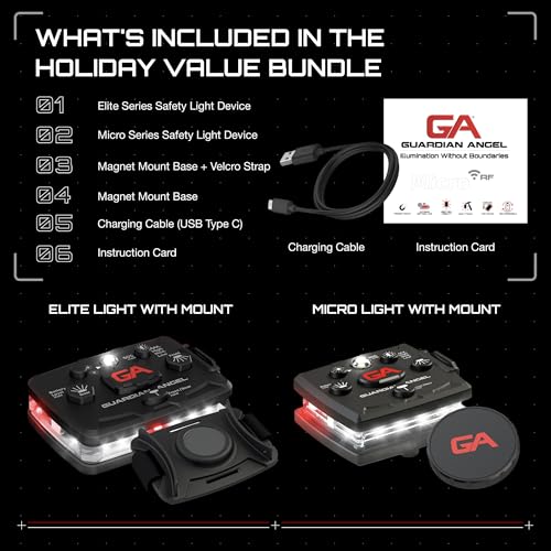 Image of Guardian Angel Safety Light Holiday Value Bundle (2 Pack) - Elite (White Front & Red Rear) + Micro (White Front & Red Rear) - Hands-Free LED Flashlights for First Responders and Recreational Use
