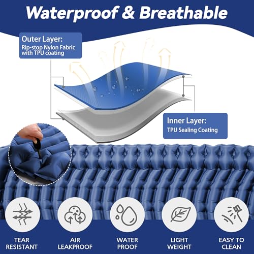 Image of Double Sleeping Pad for Camping - Ultralight Air Mattress with Pillows, Built-in Foot Pump, Compact Inflatable 2-Person Portable Mat for Backpacking, Hiking, Tent, Car Travel, Beach,Road Trip