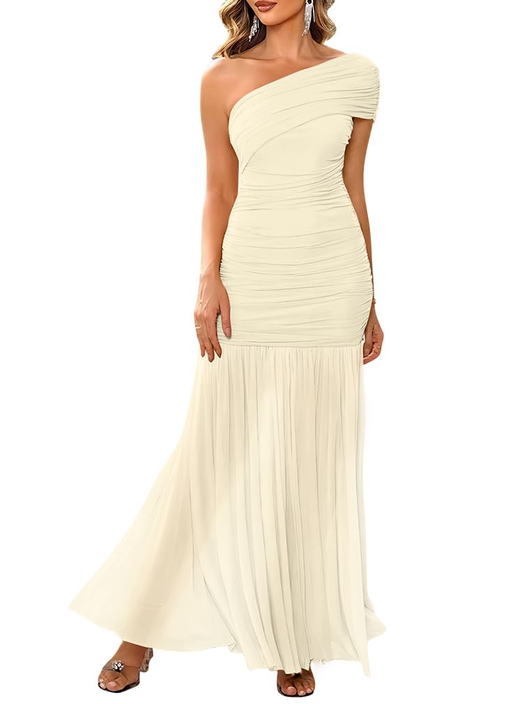 LAGSHIAN Womens Formal One Shoulder Sleeveless Evening Long Dress