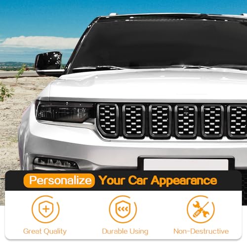 Image of Front Grille Insert Cover Compatible with Jeep Grand Cherokee 2021-2023, Black, 7 Pcs