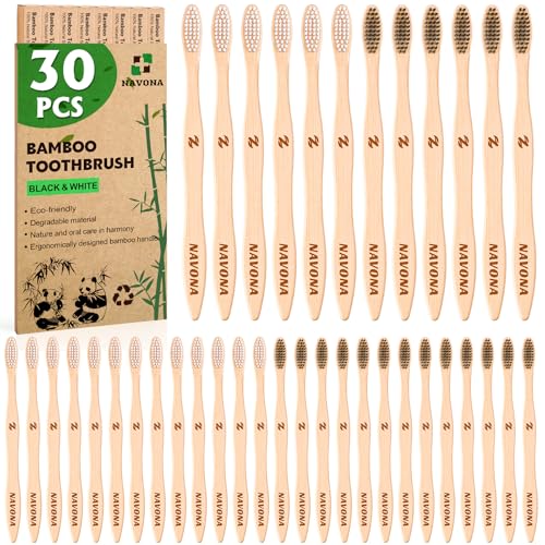 Navona 30 PCS Bamboo Toothbrushes Pack for Adults