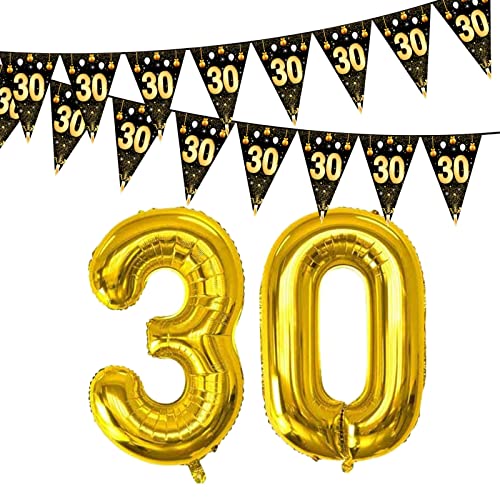 30 Geburtstag Männer Deko 30. Geburtstagsdeko Wimpelkette 30 Folie Ballons Zahl Gold Jubiläum 30 Jahre Geburtstage Frauen Cover