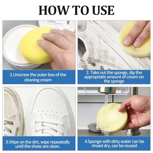 Glanzend Schuhe Reinigungscreme, Multi-functional cleaning and Stain Removal Cream, Schuhcreme Weiß Reinigungs und Fleckentfernungscreme Sneaker Reiniger Weiß für alle Oberfläch - 1 stück