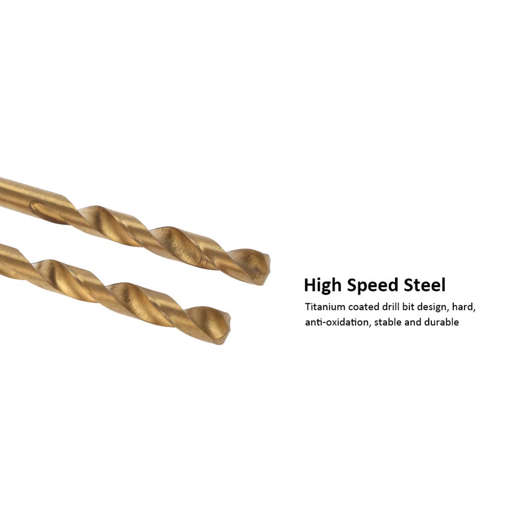Set punte da trapano HSS, Twist Drill Bit Set Superficie rivestita in titanio Confezionamento di scatole di ferro, 1.5-10mm (99 pezzi)